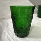 Vintage Anchor Hocking 4" Juice Glass Emerald / Forest Green Sandwich Glass