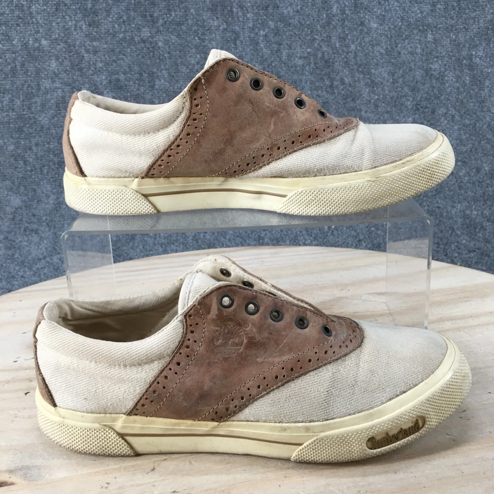 Scarpe Timberland gioventù 6 sneakers beige tela stringate top basse comfort casual