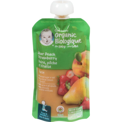 4-Pack Nestlé Gerber Organic Purée, Pear Peach Strawberry, Baby Food