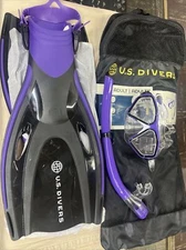 U.S. Divers Tiki Adult Snorkeling Set - Mask Fins Snorkel & Gear Bag Purple S/M