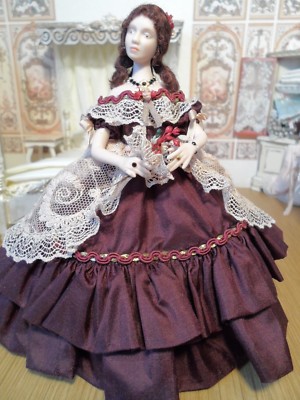 Dame im Ballkleid Künstlerpuppe UNIKAT 1:12 HANDARBEIT Puppenhaus Miniaturen