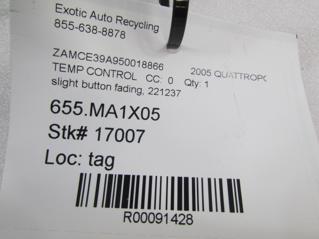 Maserati Quattroporte, Temp/Climate Control Unit, Used, P/N 221237
