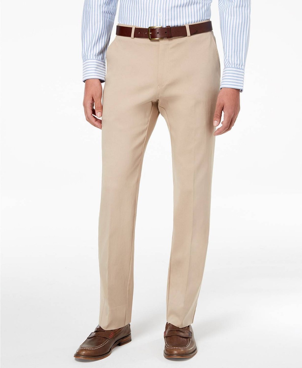 $96 Tommy Hilfiger Men's Beige Modern-Fit Solid Trousers Dress Pants 34W 30L