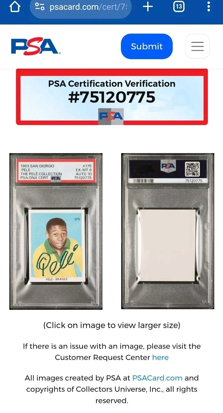 PELE Collection 1963 San Giorgio #175 PSA PoP 1 FINEST IN EXISTENCE Autographed  view 5