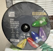 Home Accents 100 Multicolor Transparent C9 LED Lights Heavy duty Steady Lit"NEW"