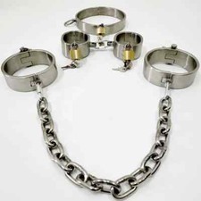 Stainless Steel Locks Neck Collar Hand Ankle Cuffs Slave Restraints for Couples