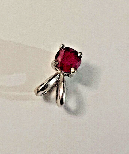 Vintage 14K White Gold Round Ruby Petite Drop Pendant ๐ - Picture 2 of 4