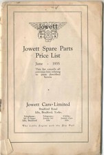 Jowett original illustrated Price List of Spares and Replacements 1935 NO COVER 