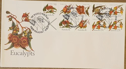 1982 FDC Australia. Eucalypts $1 booklet pane stamps. Wildflower State postmark