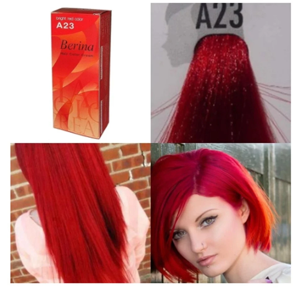 2x Berina A23 Tinte de Cabello Rojo Brillante Color Crema DA Larga Duración Desarrollo Permanente Foto 3 de 4