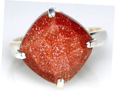 Facettenschliff Gold Sandstein Sonnenstein 925 Sterling SILBER Ringgrößen 5 K bis 10 U