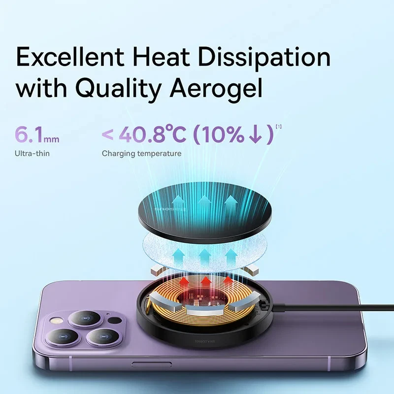 Baseus 15W Magnetic Wireless Charger For iPhone 15 Qi Wireless Charger Cable - Image 2 of 4