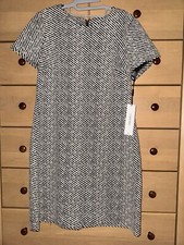 Calvin Klein Sheath Dress Women's 12 White Black Short Sleeve Knit