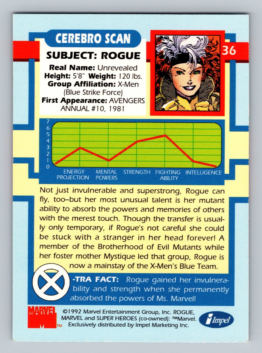1992 Impel X-Men Series 1 #36 Rogue Marvel trading Card Super