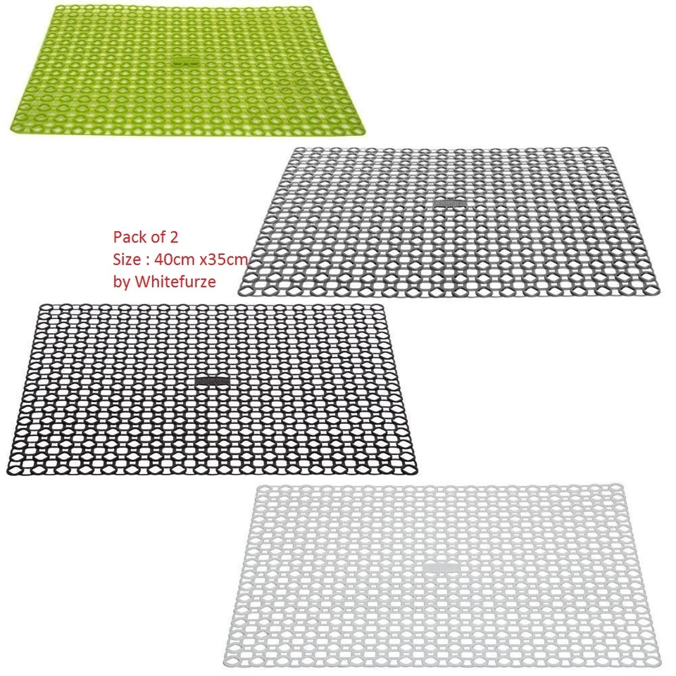 WHITEFURZE Pack of 2 Plastic 40x35cm Sink Protecting Dish Drying Drainer Mat Washing