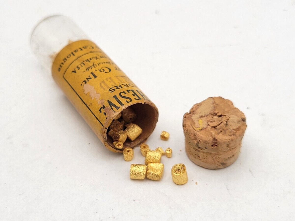 Vtg Extra Cohesive Assorted Gold Cylinders Dental Grade Gold Leaf