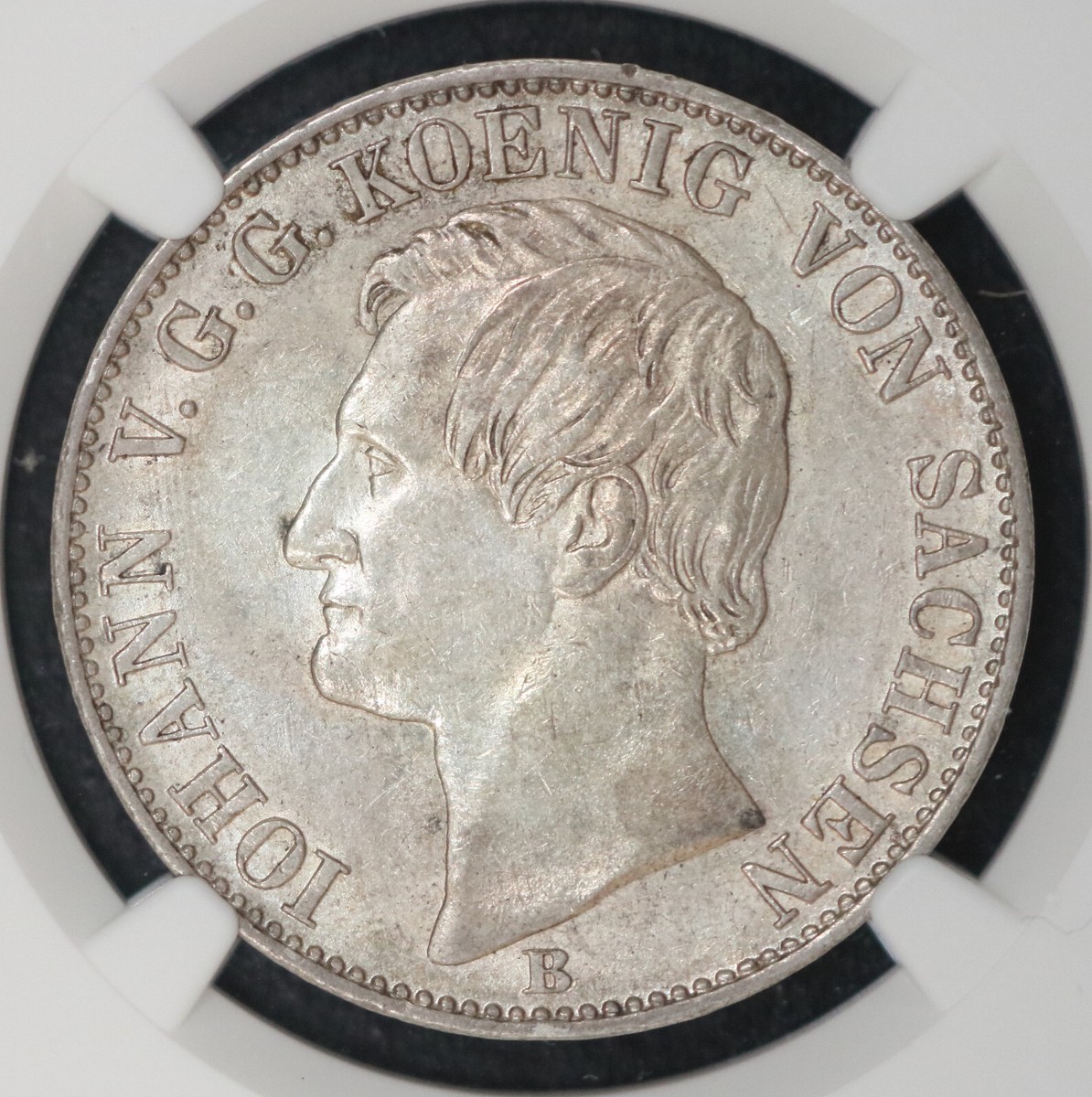 1860 B GERMANY SAXONY TALER Thaler NGC AU 58, Dr. Max Blaschegg