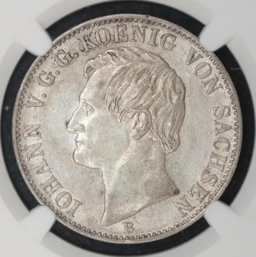 1860 B GERMANY SAXONY TALER Thaler NGC AU 58, Dr. Max Blaschegg Coll