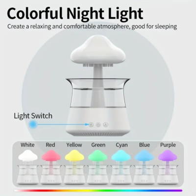Cloud Rain Humidifiers for Bedroom Essential Oil Diffuser w/ 7 Colors LED Lights