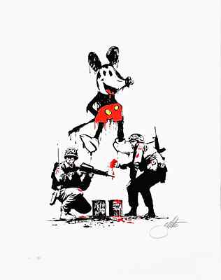 Jeff Gillette Happy Mouse Banksy Soldiers Art in Action 61/100 Handsigniert COA