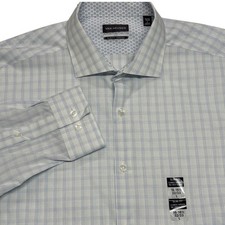 Van Heusen Shirt Mens 16.5 Large Blue Plaid Long Sleeve Slim Fit Stretch NEW