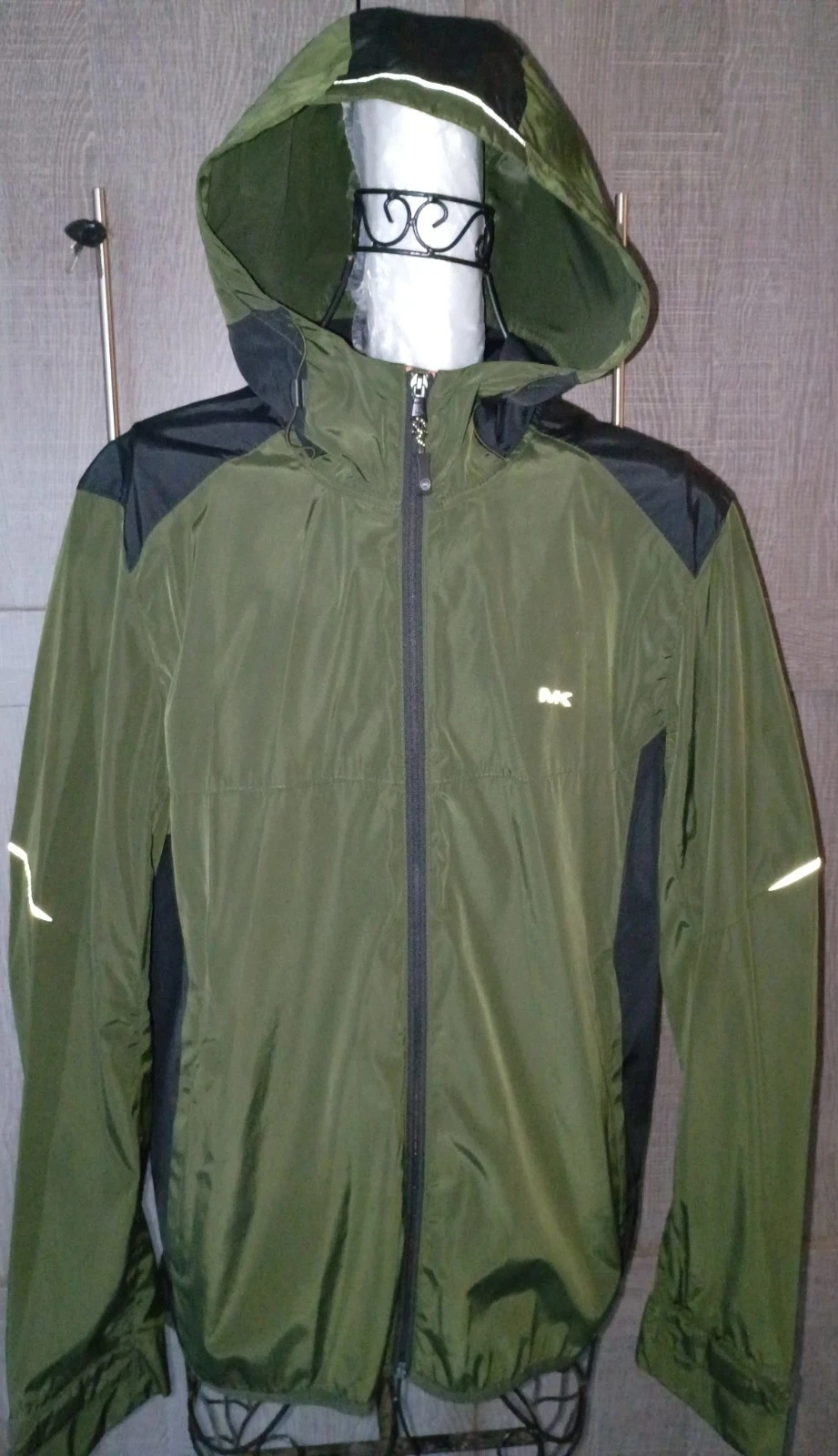 Michael Kors Packable Hooded Windbreaker Medium Green Jacket MK Logo Reflector