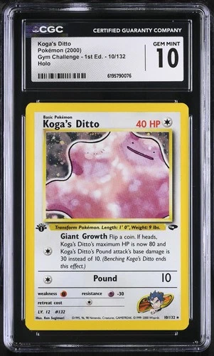 CGC 10 GEM MINT Koga's Ditto 10/132 Gym Challenge 1st Edition Holo Pokemon Card