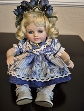 Marie Osmond Doll 7" Baby Alexis Blonde Hair Blue Eyes Blue Dress EUC