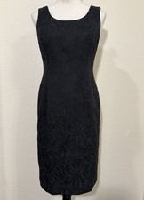 Talbots Women's Size 2 Black Floral Jacquard Sheath Dress Sleeveless Fully Lined