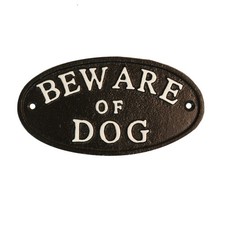 Black Cast Iron Beware of Dog Rustic Security Sign Caution Home Door Gate Plaque