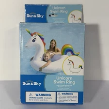 Pool Float Tube Inflatable Swim Ring Unicorn Rainbow 46 Inch Sun and Sky