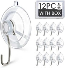 Clear Suction Cup Hooks 12 Pack, 1.77 Inch Heavy Duty Wall Hooks with Strong 10
