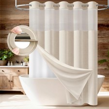 Long Ringless Shower Curtain Set, 81 78 Inch Long Linen Textured Fabric Shower