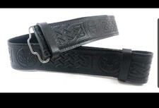 KSUC Black Leather Scottish Highland Kilt Belt With Thistle Design XL 40-51"