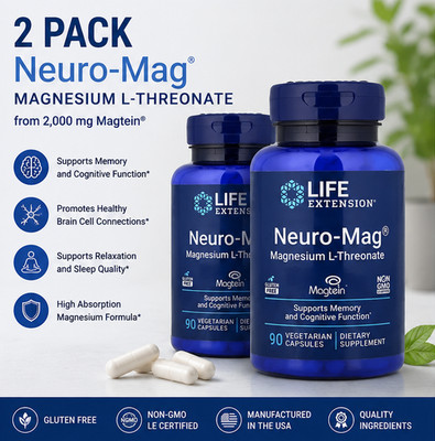 2 Pack Life Extension Neuro-Mag Magnesium L-Threonate 90Caps, 2000mg Magtein
