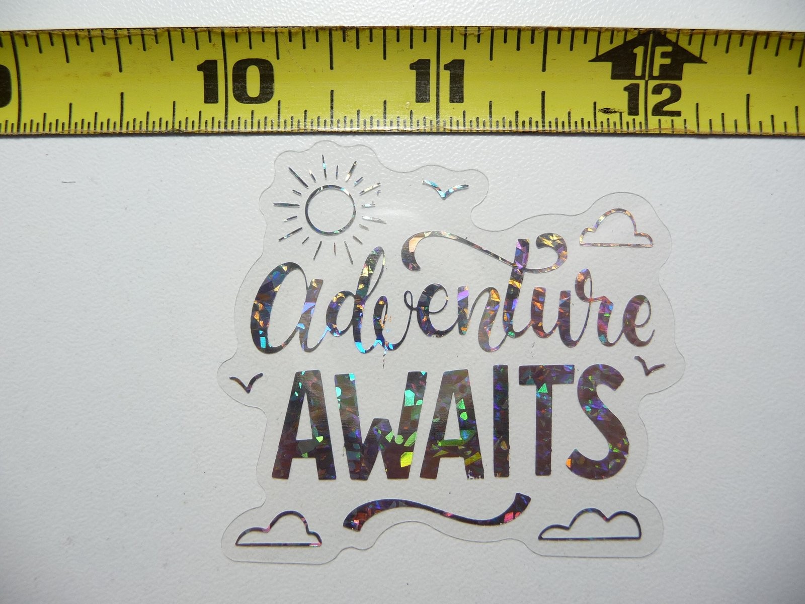 Adventure Awaits Holographic Sun & Clouds Motivational Sticker Decal