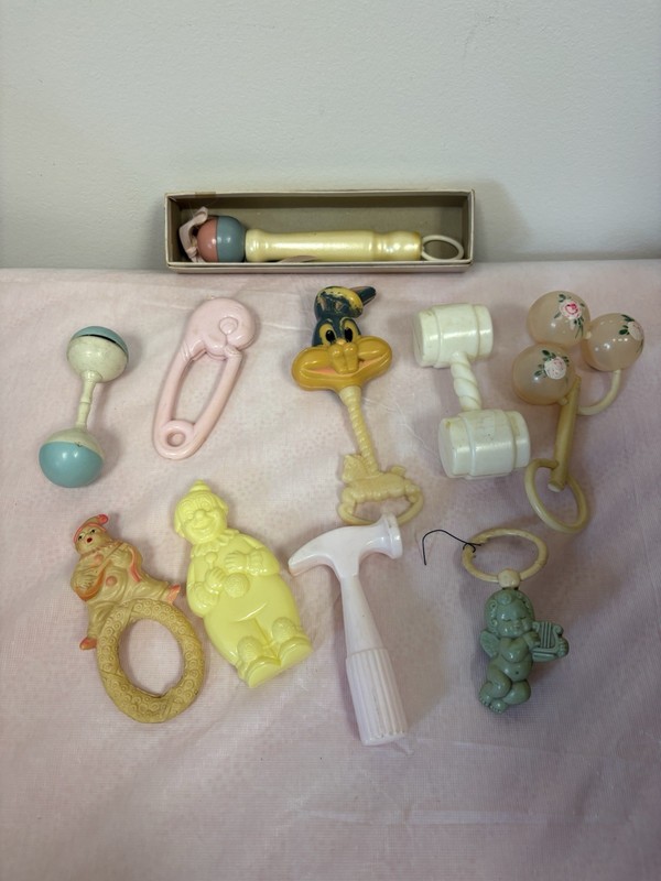 Vintage Lot of 10 Baby Rattles Toys Plastic 1 Warner Brothers Bugs Bunny