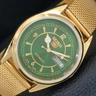 VINTAGE REFURBISHED SEIKO 5 AUTOMATIC JAPAN MENS GREEN DIAL WATCH a443477-1