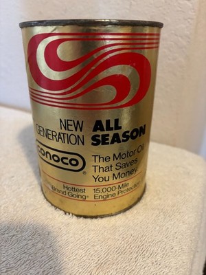 Vintage CONOCO All Season 1 Qt.Full Unopen Advertising Gas Station Oil Can