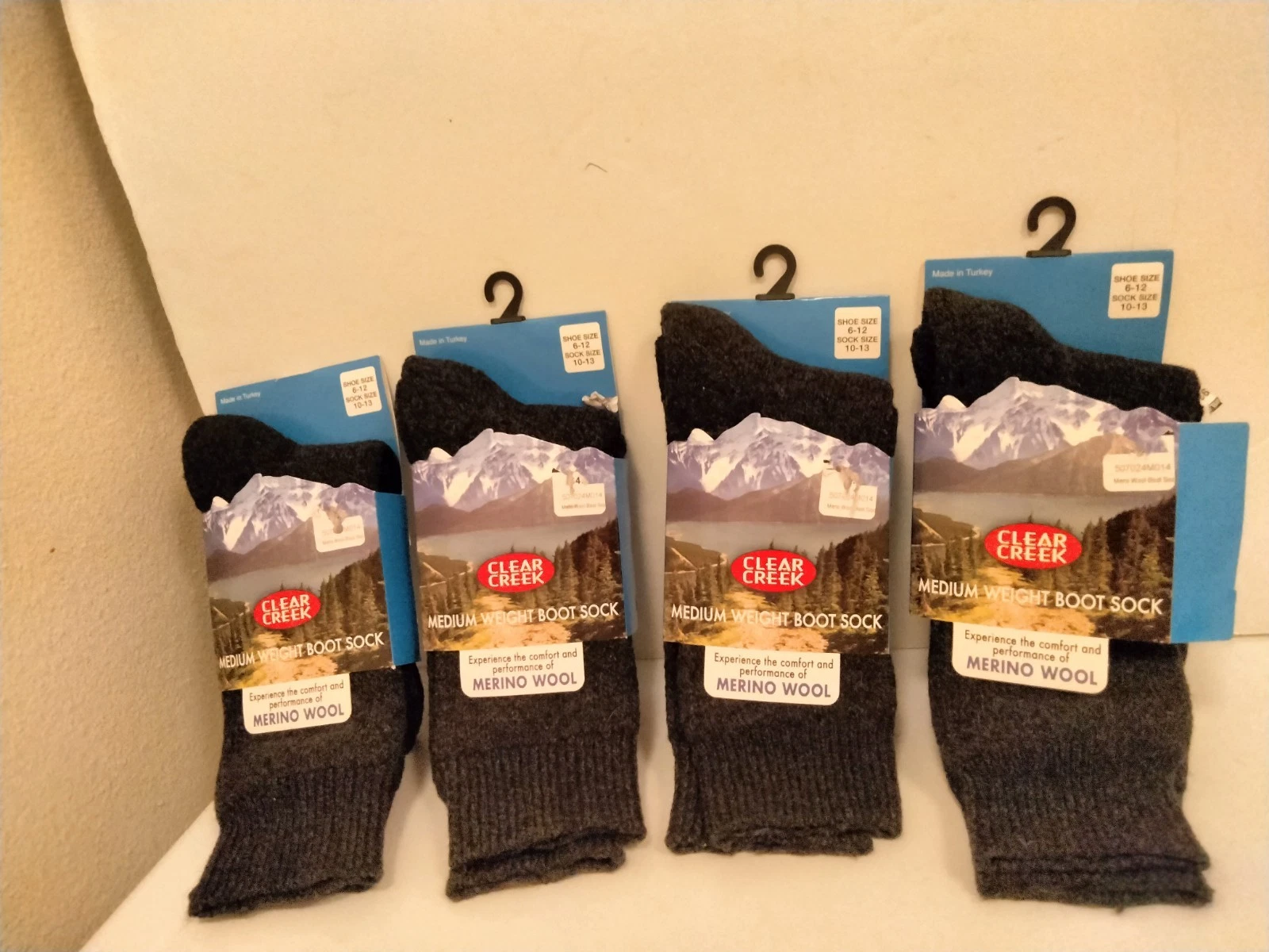 Clear Creek Merino Wiol Boot Socks Lot Of Four Men's Shoe Sizes 10/13 Hiking