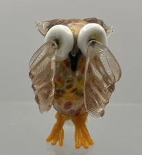 Art Glass Miniature Owl See Hear Speak No Evil Confetti Swirls Unmarked 