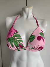 Venus C cup pink halter tie wireless push-up floral bikini swimsuit top