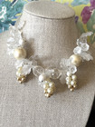 Vintage Necklace Floral shaped Beads Lucite with Cream & White Pearls- 10" — photo 1