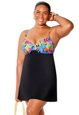 Swimsuits for All Women's Tie Front Underwire Swimdress Plus Sizes Available 