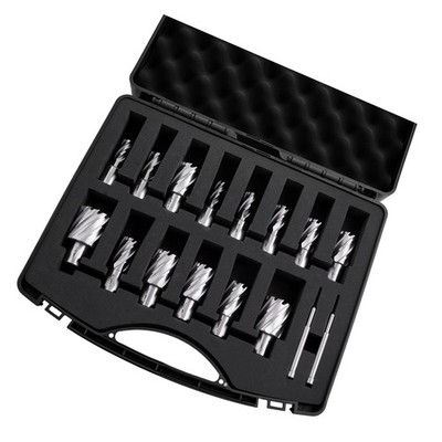 16-Pc Annular Drill Bits: M2AL HSS, Weldon Shank, 7/16'' 1-3/8'', Chip-Evac Design