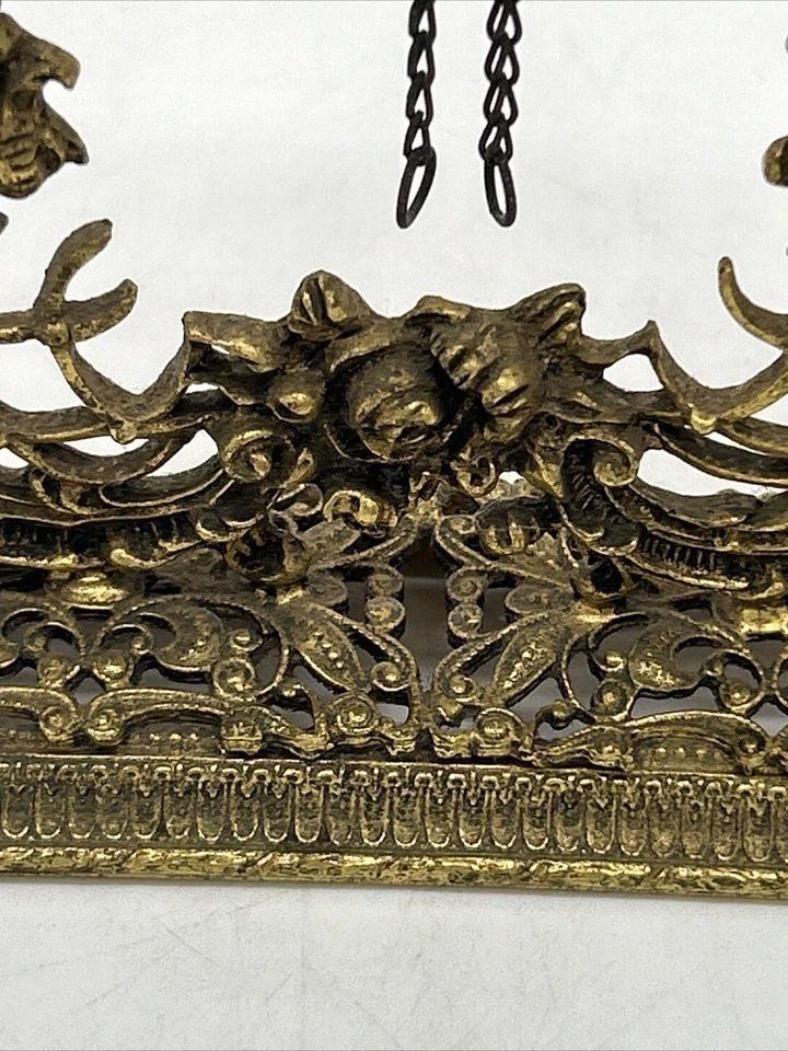 Vintage German Globe Dresser Shelf Clock Gold-Tone Metal Floral Wind Up Untested - Image 4 of 4