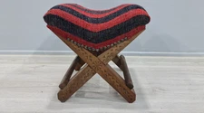 Turkish Stool, Ottoman stool, kilim pouf, footstool, Vintage striped chair baho