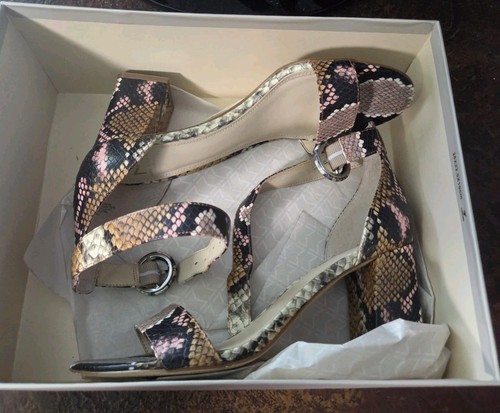 Marc Fisher LTD Karlee4 Leather Block Heel Sandals 7M Snake Skin Pattern