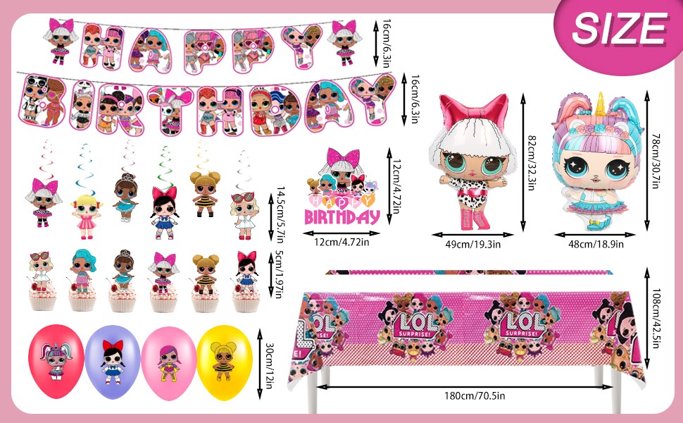LOL Surprise Dolls Party Decoration Balloons Cake Topper Banner Tablecloth Swirl