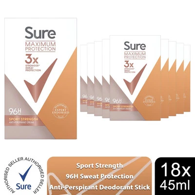 Sure Donna Massima Protezione Antitraspirante Stick Sport Forza 45ml, Confezione da 18